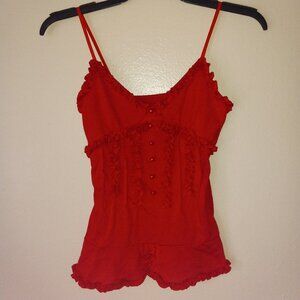VOICE Red Beaded Tank with Frills Women's S